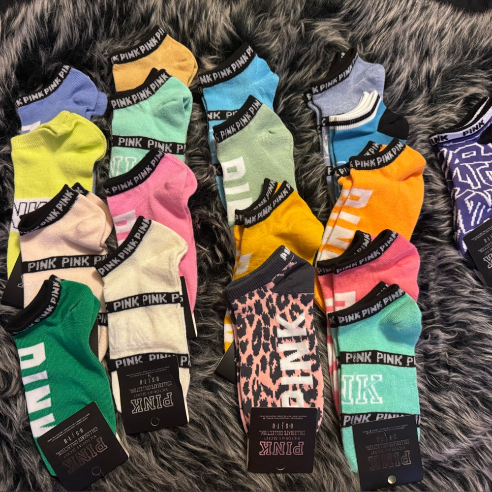 18 PINK Victoria's Secret Vibrant Ankle Socks Collection